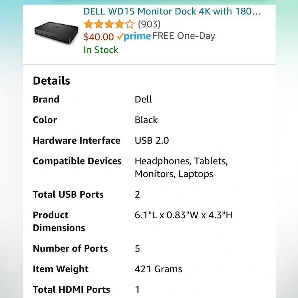 Dell Dock with 180W Adapter (4W2HW)